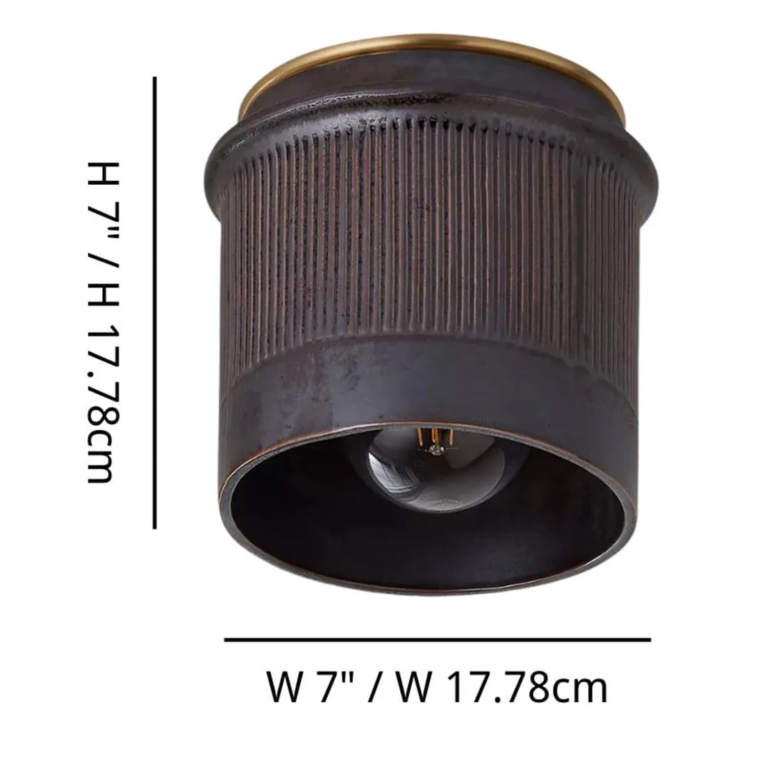 Ferrona industrial flush mount dimensions, 7 inches wide by 7 inches high