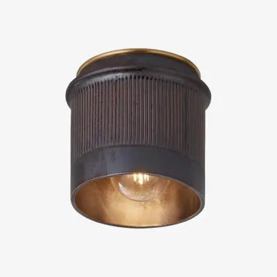 Ferrona black ribbed industrial flush mount