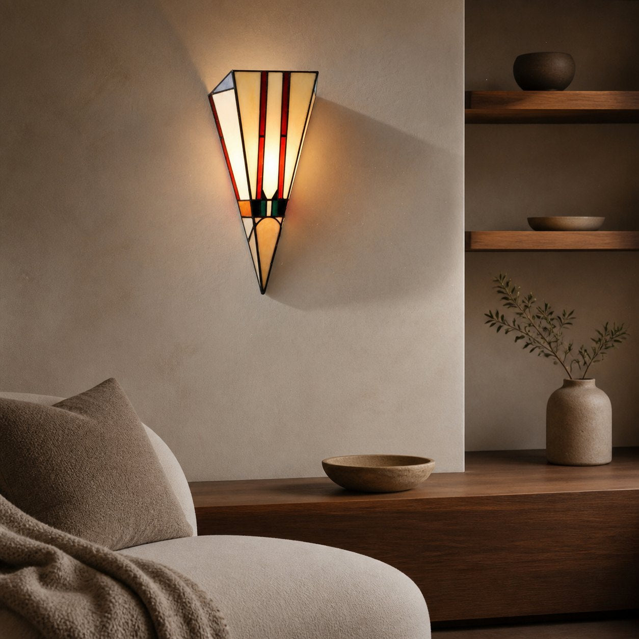 TF Sorenia Art Deco Stained-Glass Wall Light – Hand-Cut Glass Sconce for Living Room