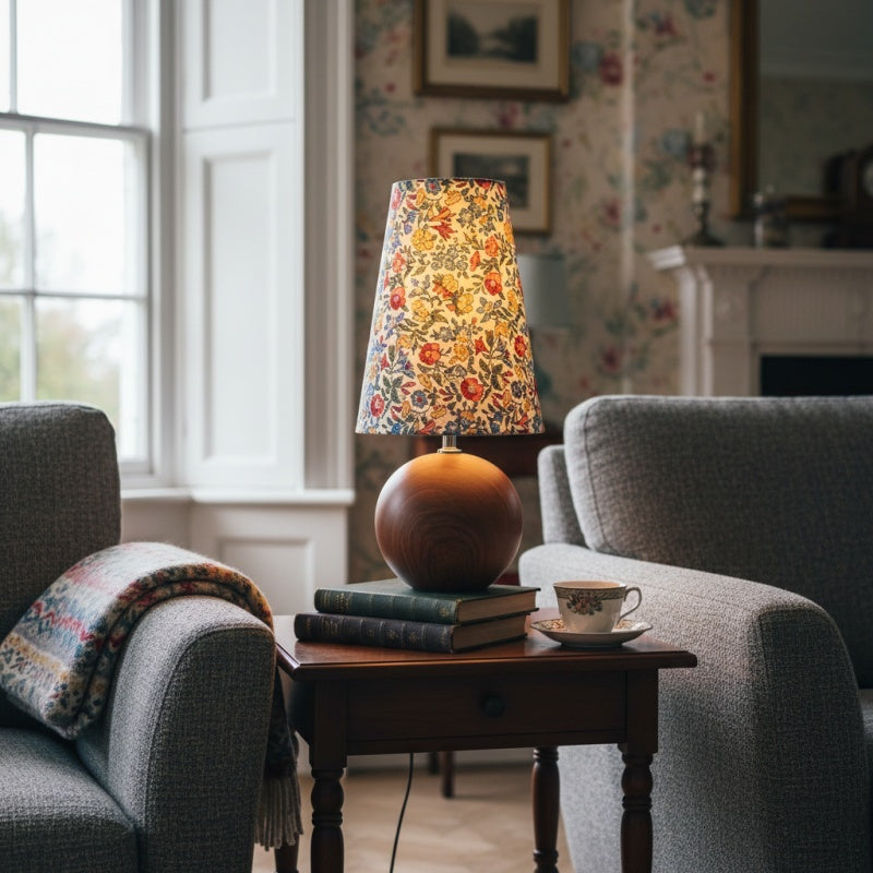 Florence Decorative Floral Table Lamp — Stylish Ambient Light with Wooden Detail for Home