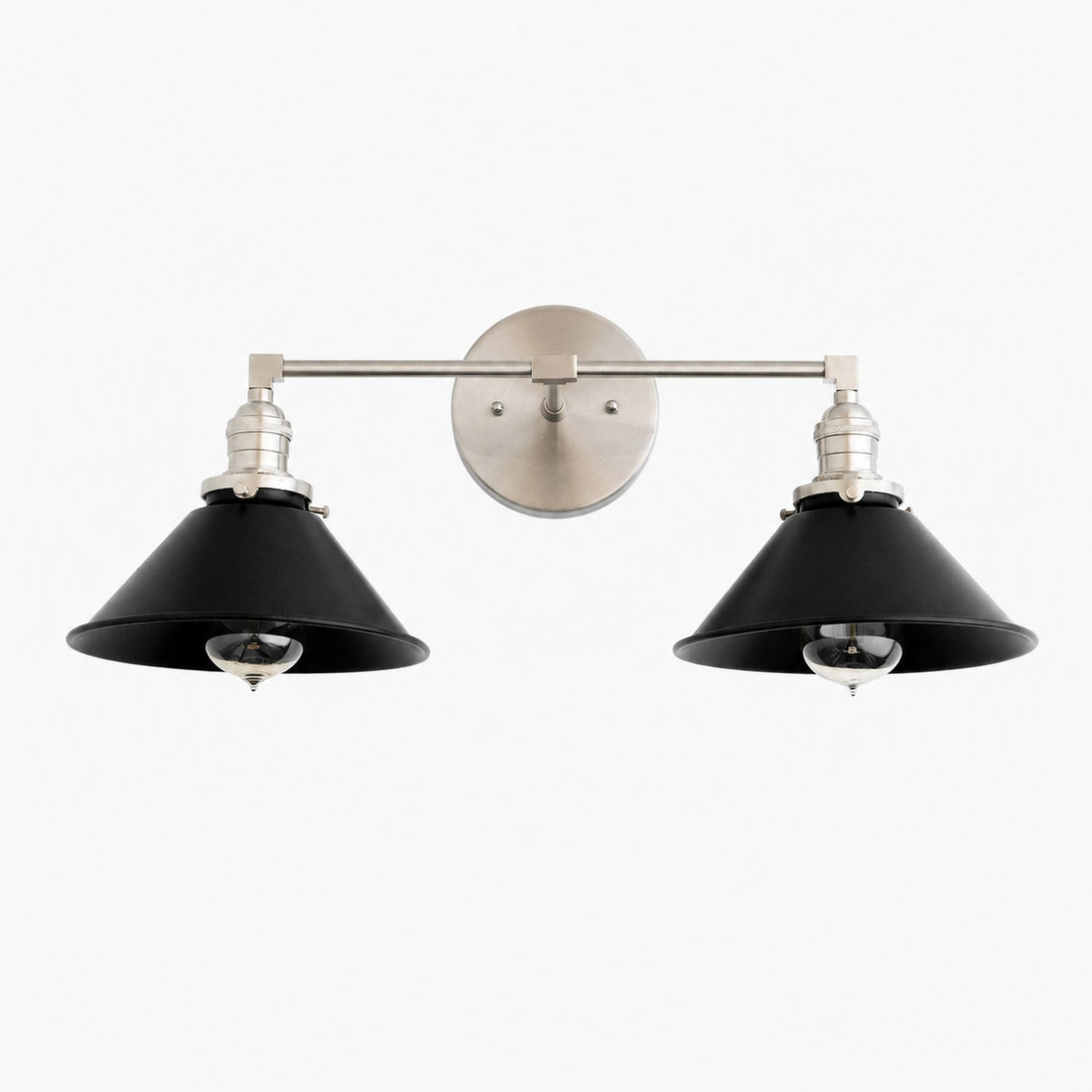 Conique Metal Dual Black Sconce with Cone Shades - Industrial Vanity Wall Light for Mirror