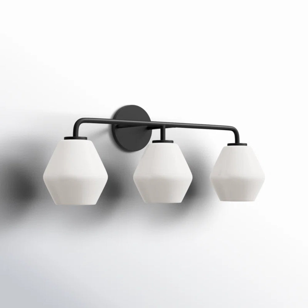 Vintage 3 Light Vanity Wall Light - Metal Glass Shades Bath Wall Sconce