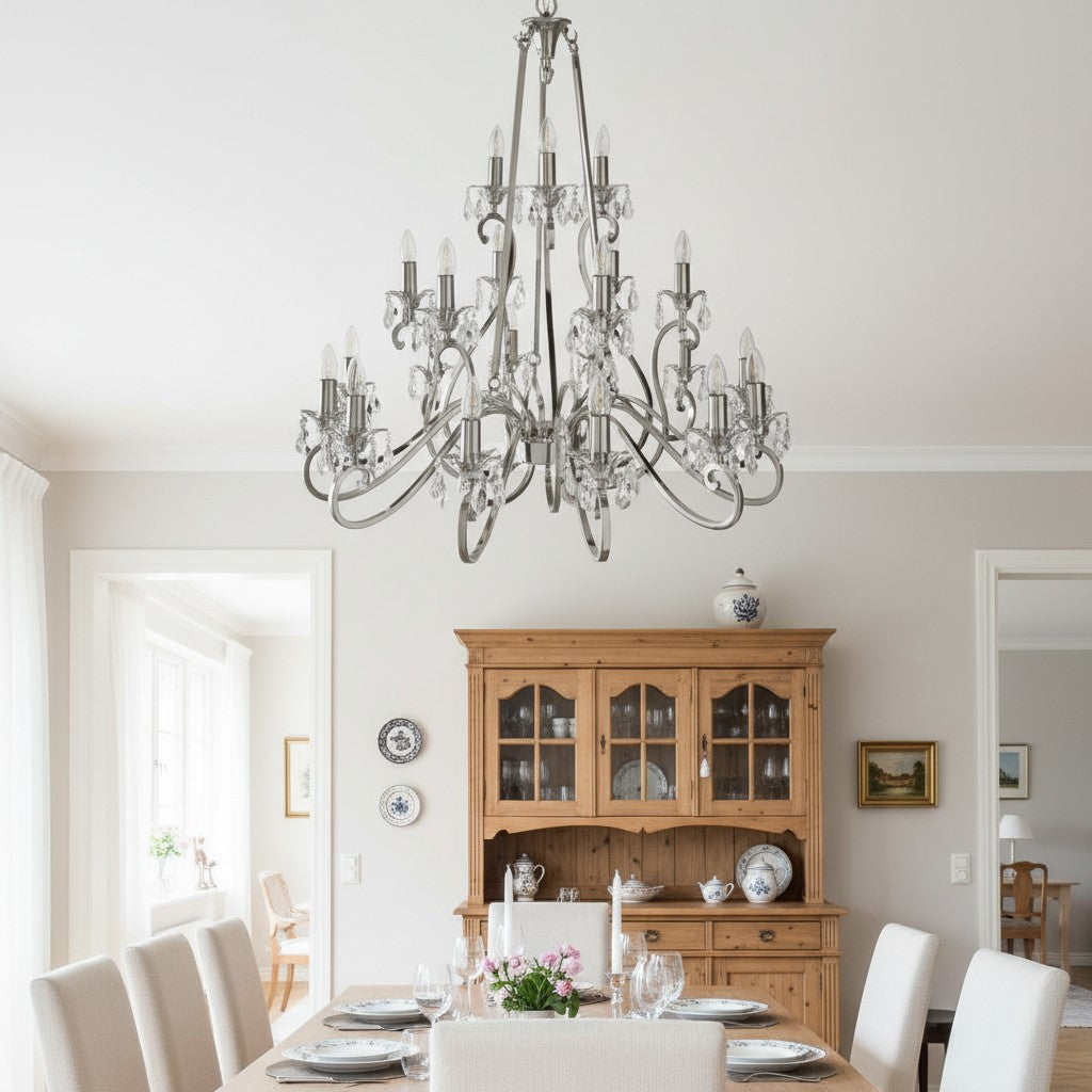 Talonis Crystal Chandelier - Traditional Candle-Style Brass and Nickel for Living Room and Dining Room