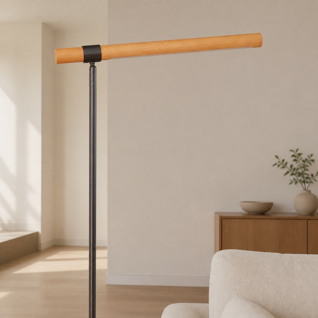 Moss Energy-Efficient Linear Wood LED Floor Lamp – Adjustable Swivel Design