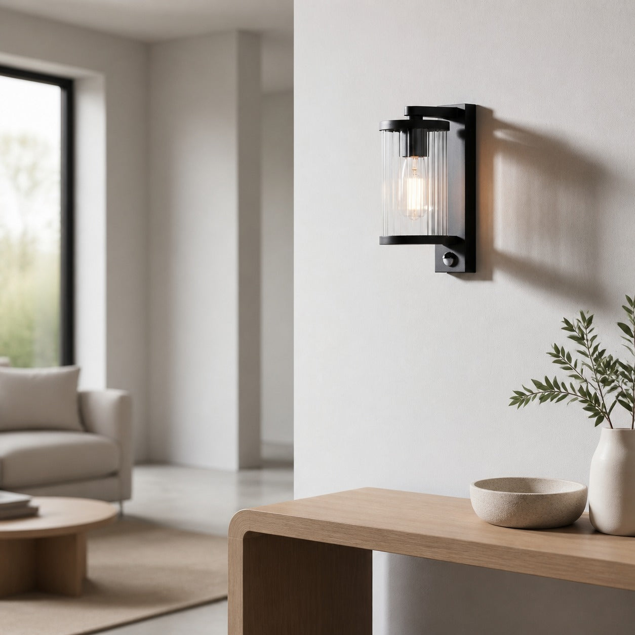 Karbonis Modern Outdoor Wall Sconce - Motion Sensor Security Light for Porch and Garden