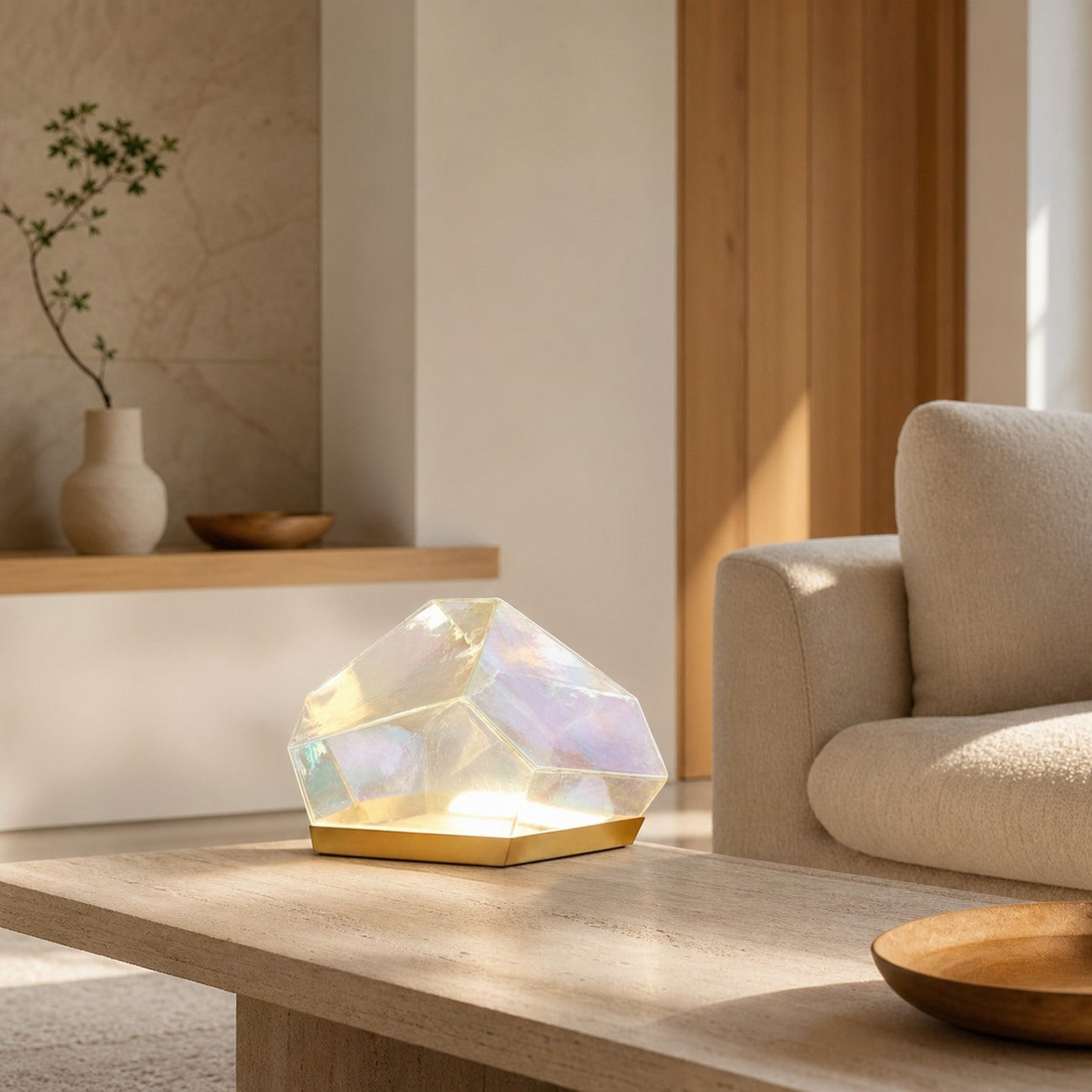 Nera Glass Gem Table Lamp - Iridescent Glass Shade with Antique Brass Base for Living Room Accent