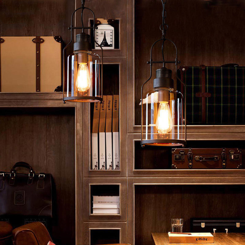 Black Bell Jar Cylinder Glass Pendant Light – Rustic Industrial Design