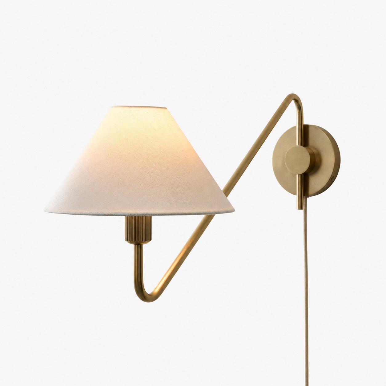 Diora Plug-In Wall Sconce - Champagne Bronze Adjustable Arm Lamp with Linen Shade
