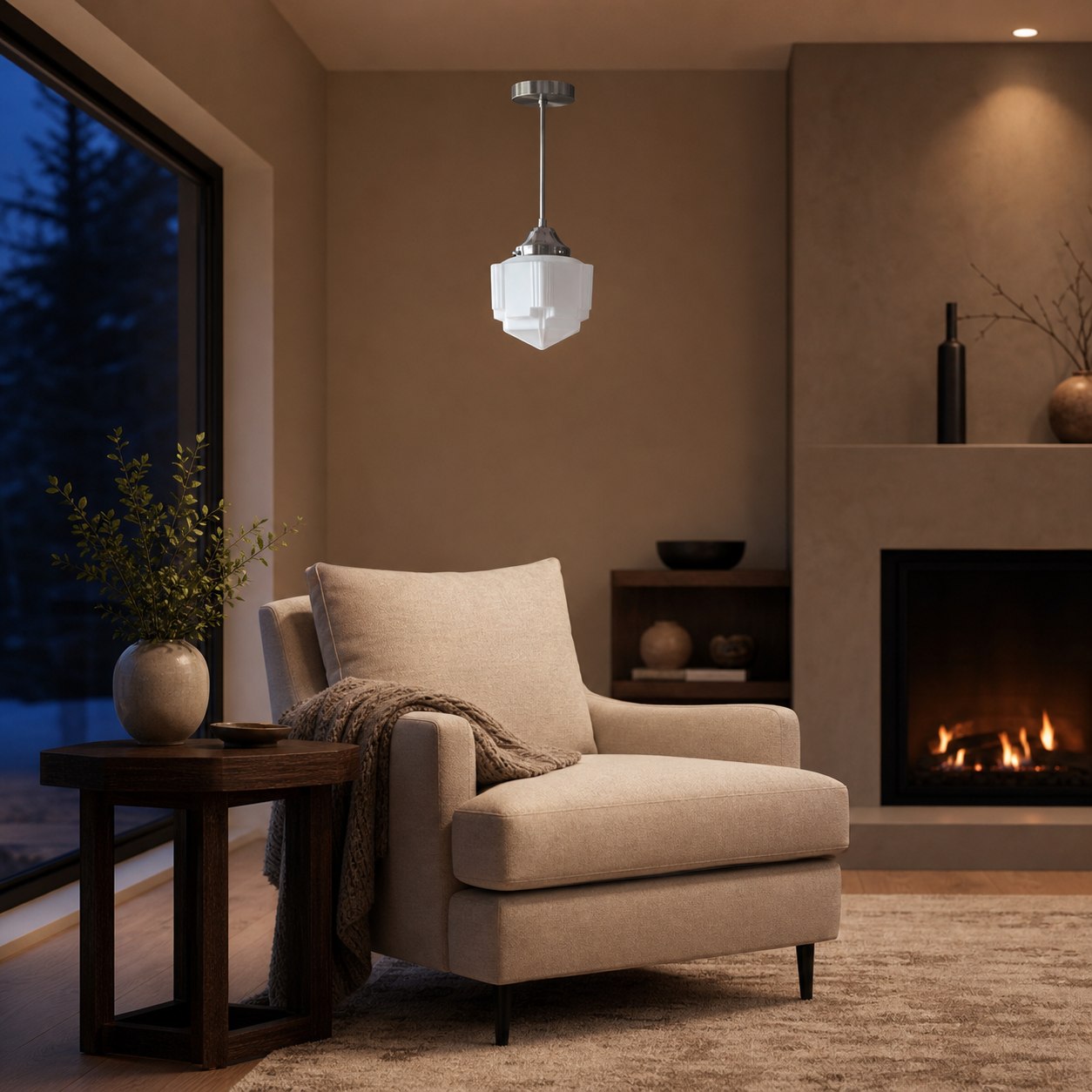 Geotower Glass Modern Pendant Light - Skyscraper Design - Brass or Black or Nickel Finish