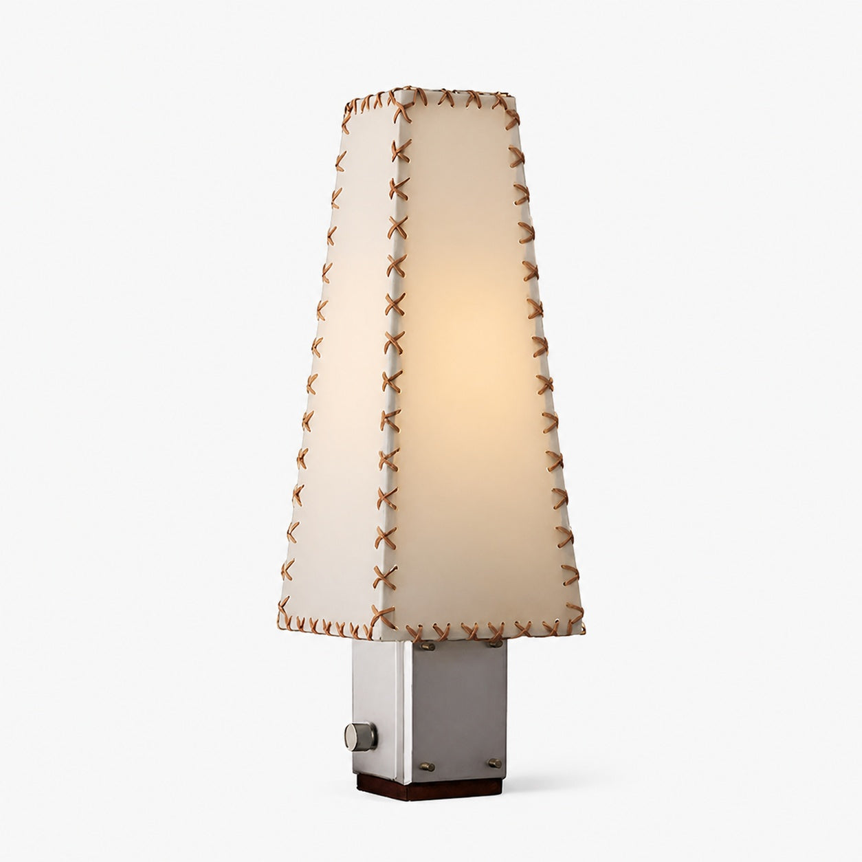 Modern Geometric Metal Table Lamp – Parchment Shade for Bedroom Nightstand Lighting
