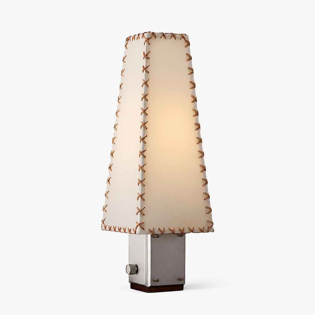 Modern Geometric Metal Table Lamp – Parchment Shade for Bedroom Nightstand Lighting