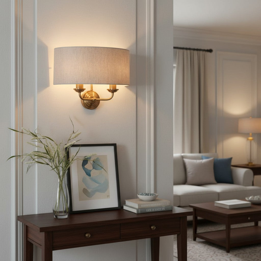 Tela Classic Wall Sconce with Fabric Shade – Elegant Metal Finish Wall Light for Living Room / Bedroom