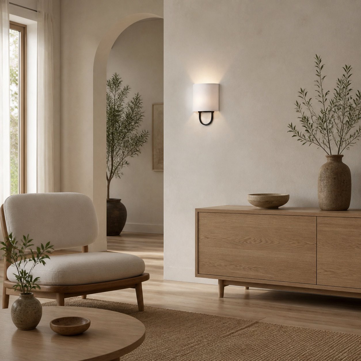 Nolvara Elegant Wall Light Featuring Soft Shade and Metal Arm