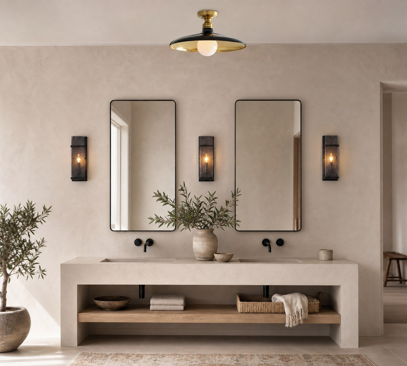 Forvara Farmhouse Metal Flush Mount Light - Black or White Ceiling Lamp