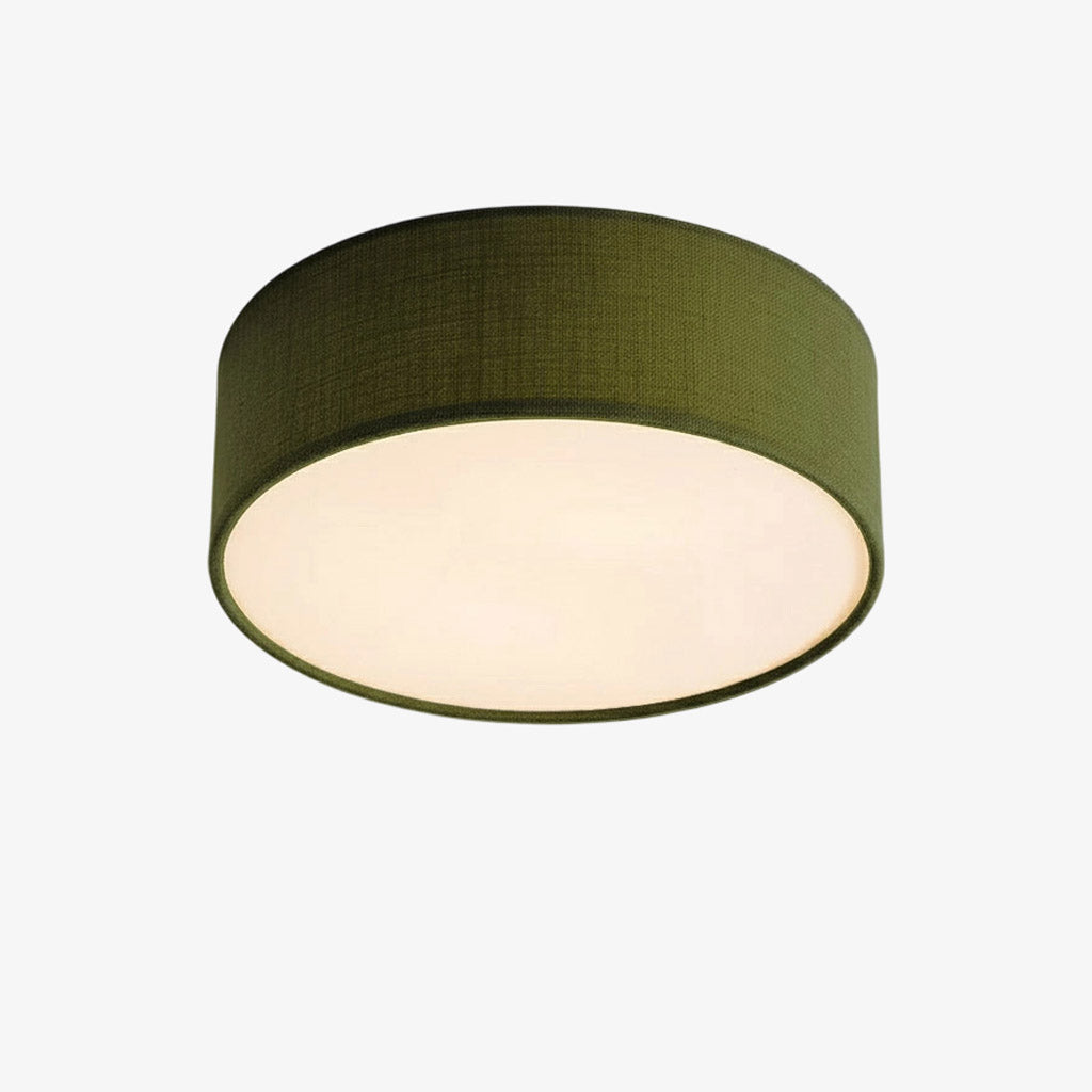Dumora Linen Drum Ceiling Light - Flush Mount Iron Fixture with Fabric Shade