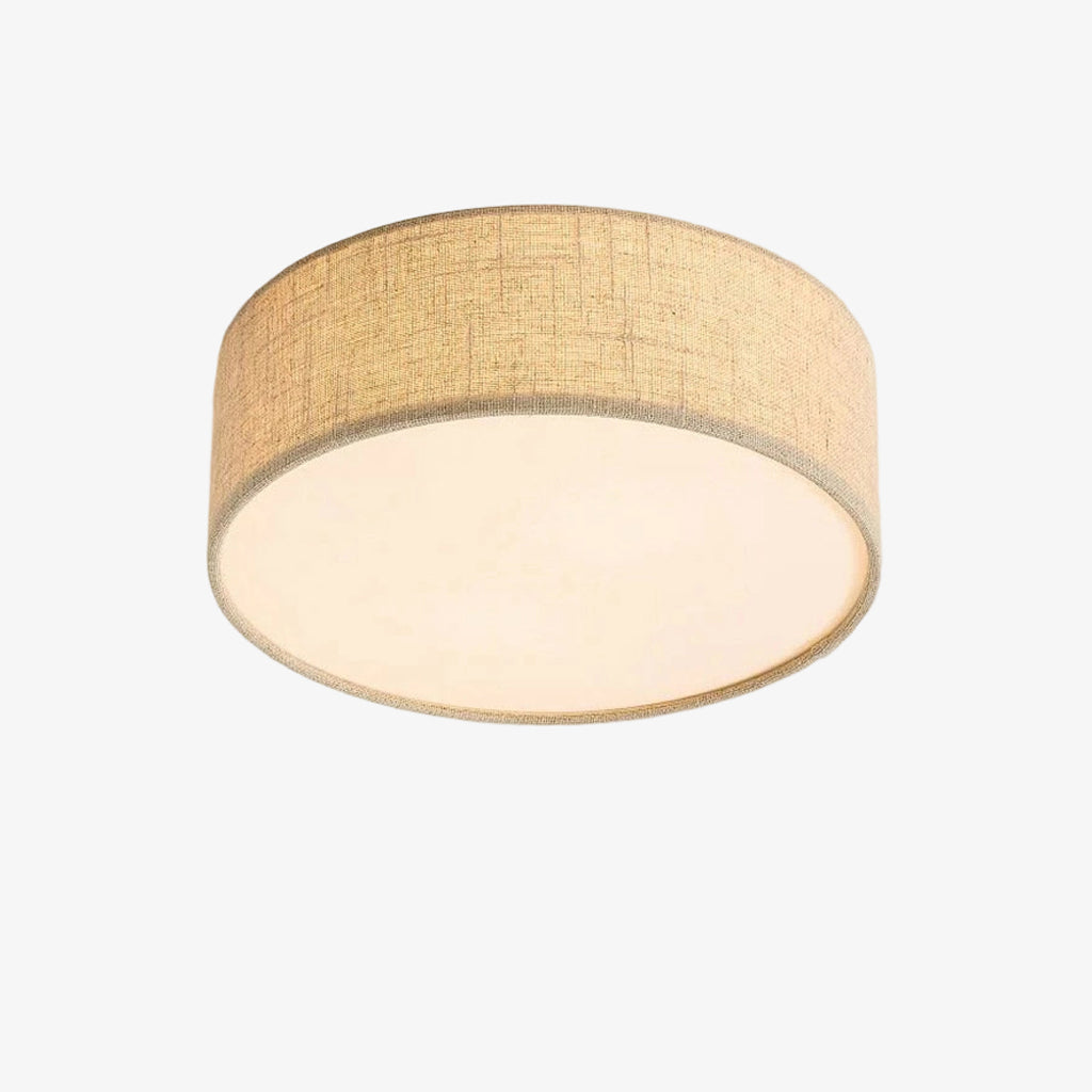 Dumora Linen Drum Ceiling Light - Flush Mount Iron Fixture with Fabric Shade
