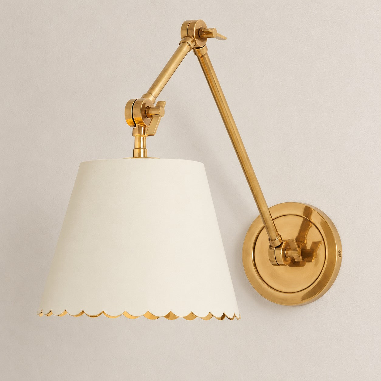 Foldray scalloped task sconce, white leather shade
