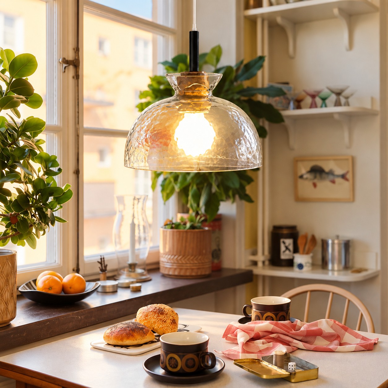 Gildon cone pendant styled in a kitchen with lemons