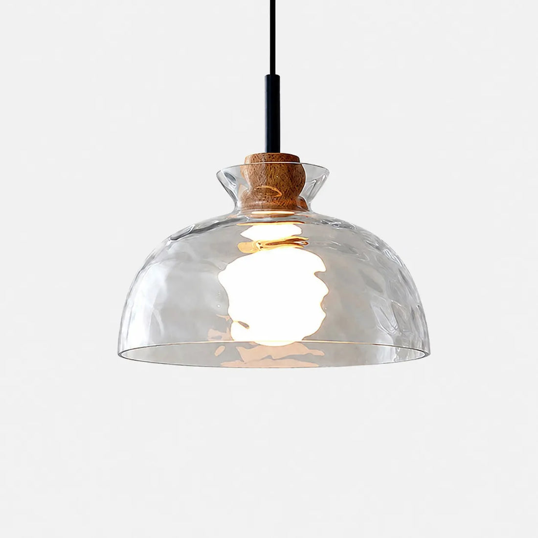 Gildon Size A hammered glass dome pendant, wood collar