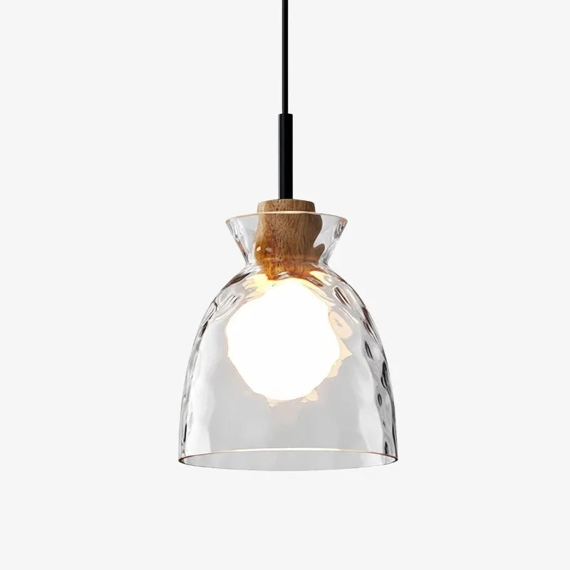 Gildon Size B hammered glass bottle pendant, wood collar