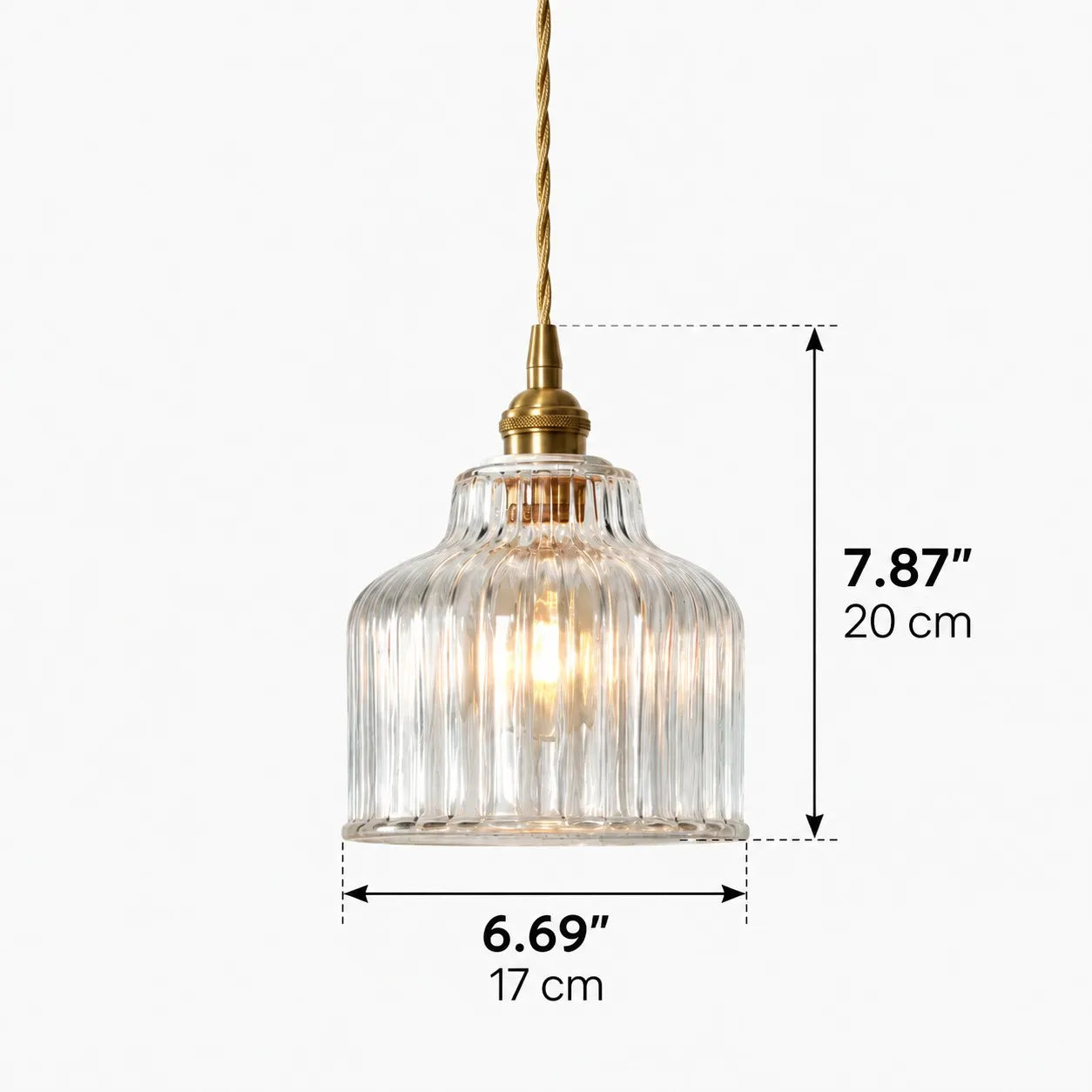Gildon ribbed glass pendant dimensions, 6.69 inches diameter by 7.87 inches high