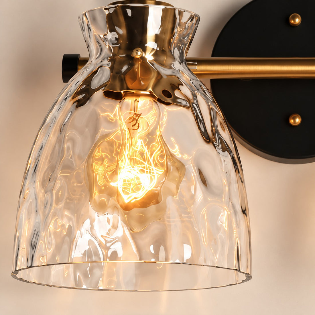 Gildon ripple glass wall sconce open shade close-up
