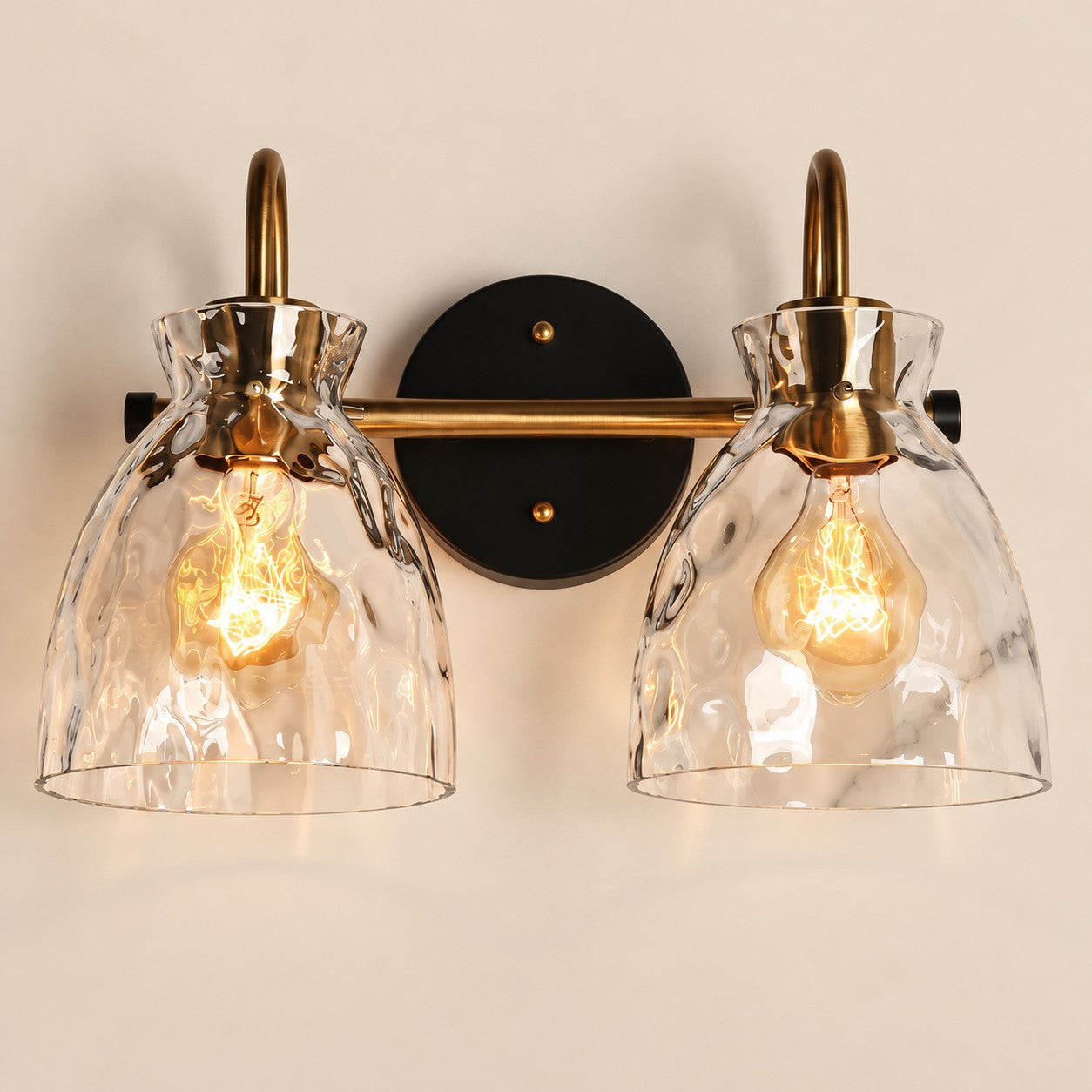 Gildon ripple glass wall sconce, 2 Head Brass