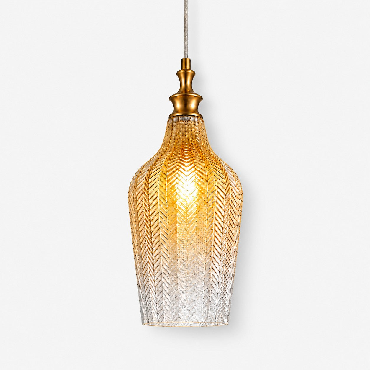 Gildon textured glass pendant, Dia 7.13 inches, aged gold brass