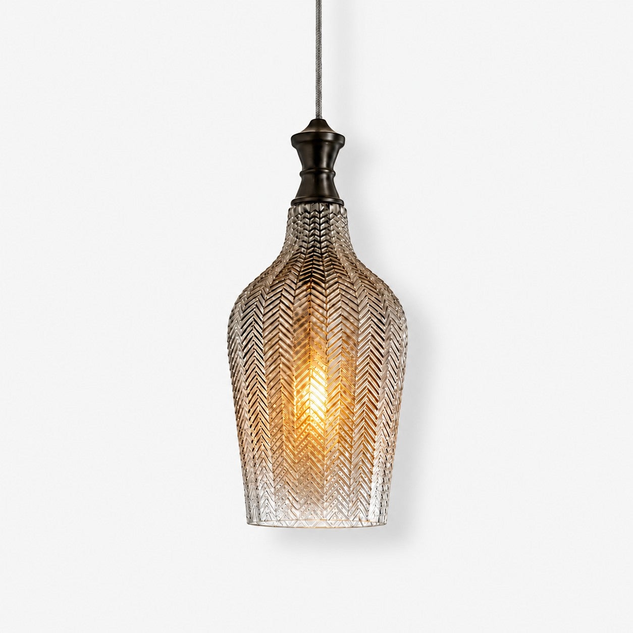 Gildon textured glass pendant, Dia 7.13 inches, smoke