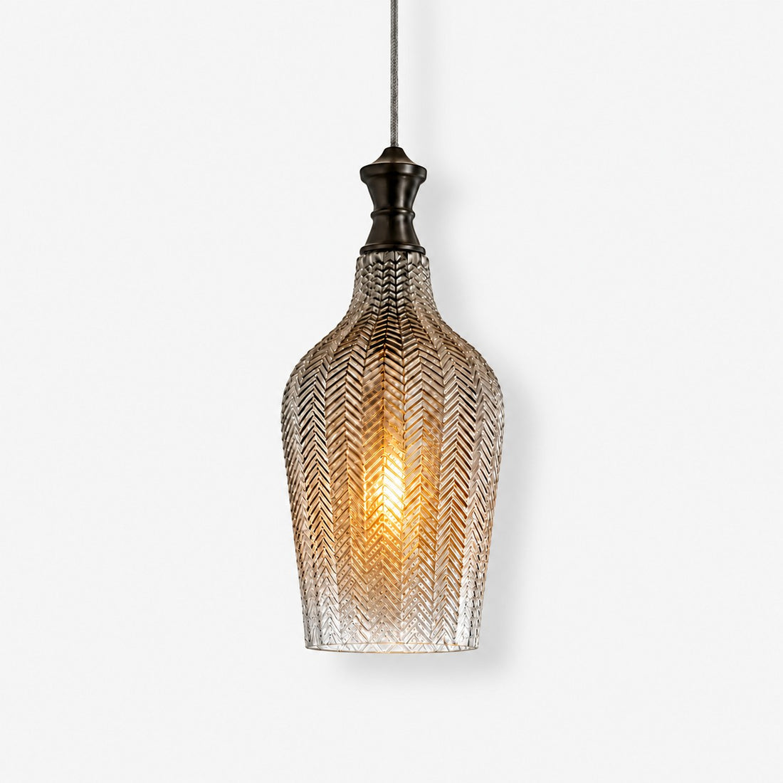 Gildon textured glass pendant, Dia 7.13 inches, smoke