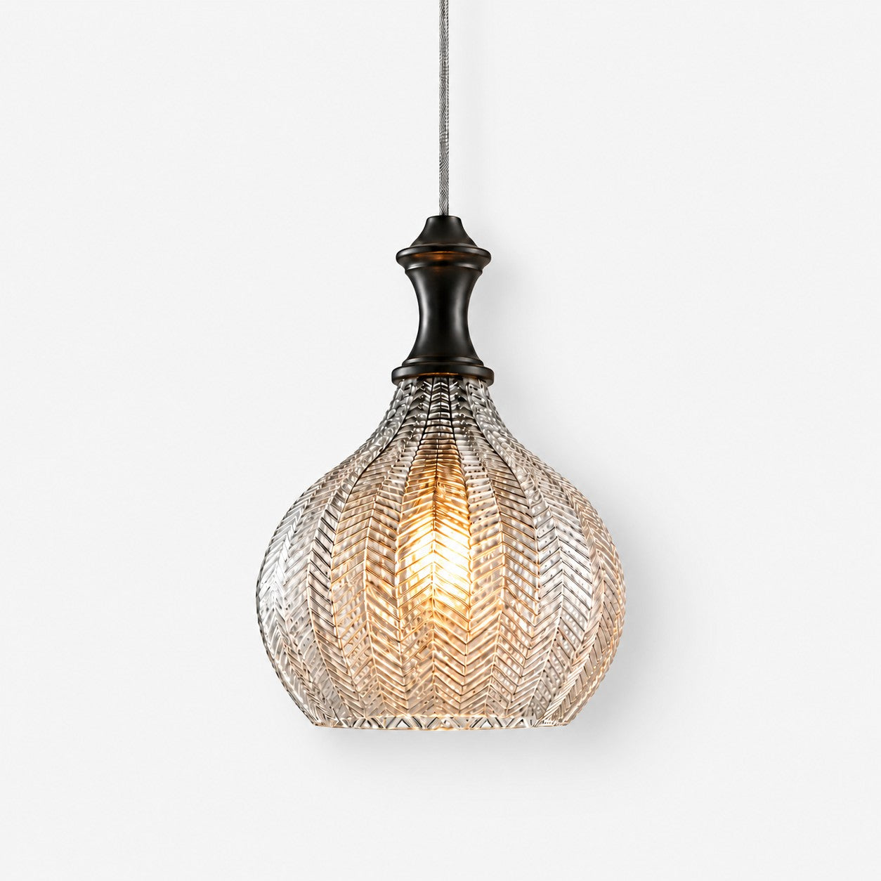 Gildon textured glass pendant, Dia 9.13 inches, smoke