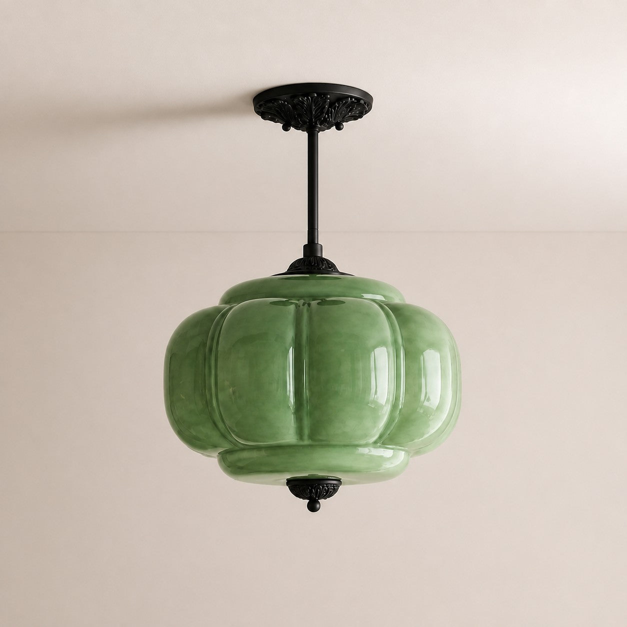 Antique Brass Green Glass Eloise Pendant Light