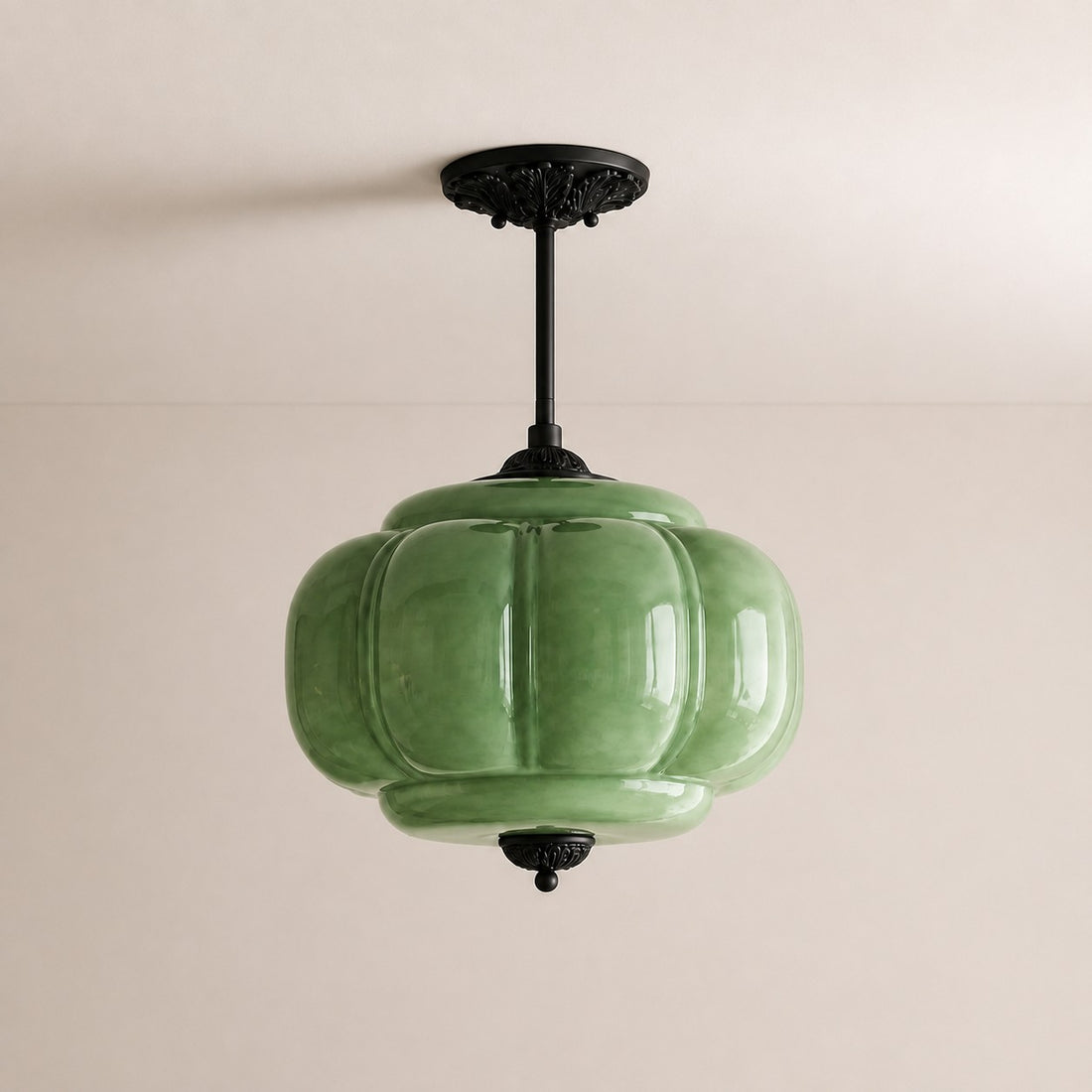 Antique Brass Green Glass Eloise Pendant Light