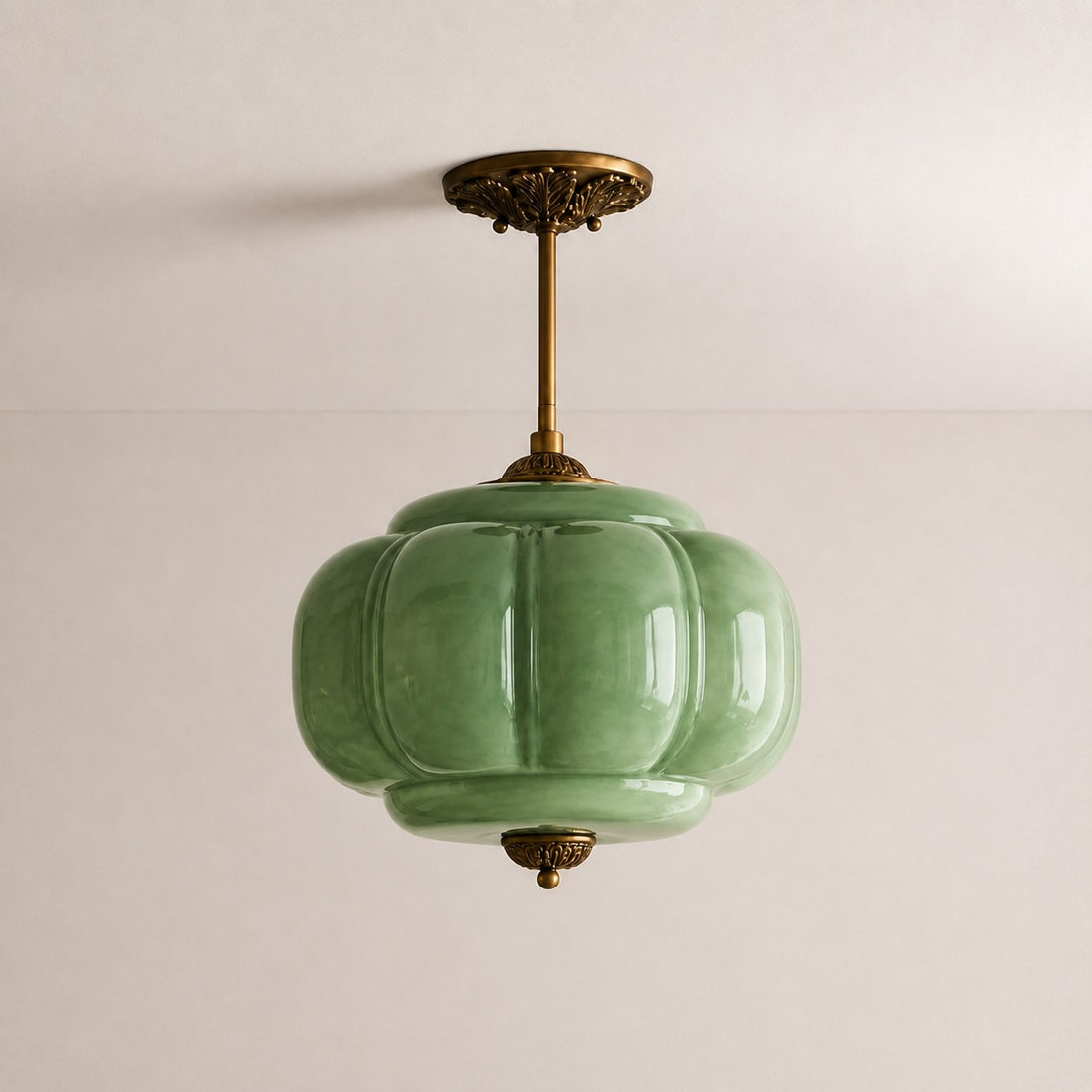 Antique Brass Green Glass Eloise Pendant Light