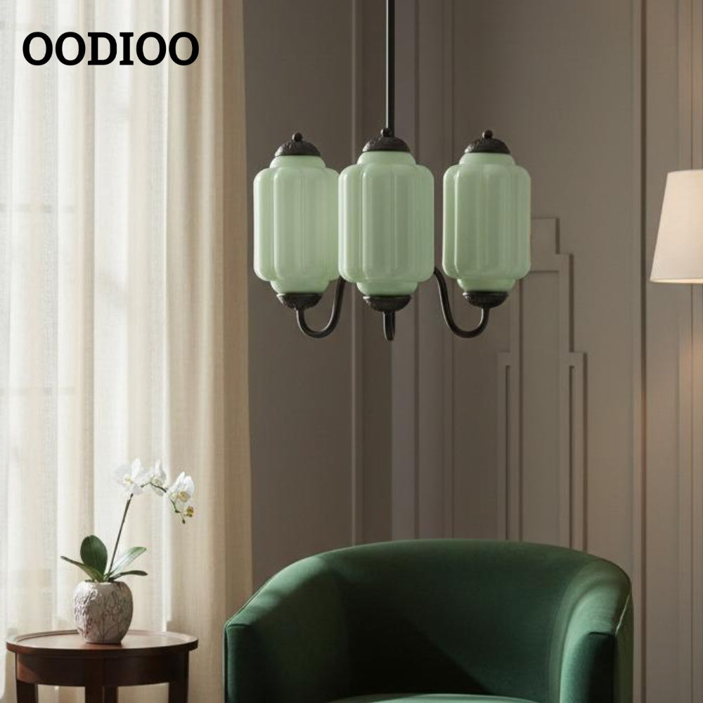 Three-Light Eloise Vintage Chandelier With Milk Glass Shades