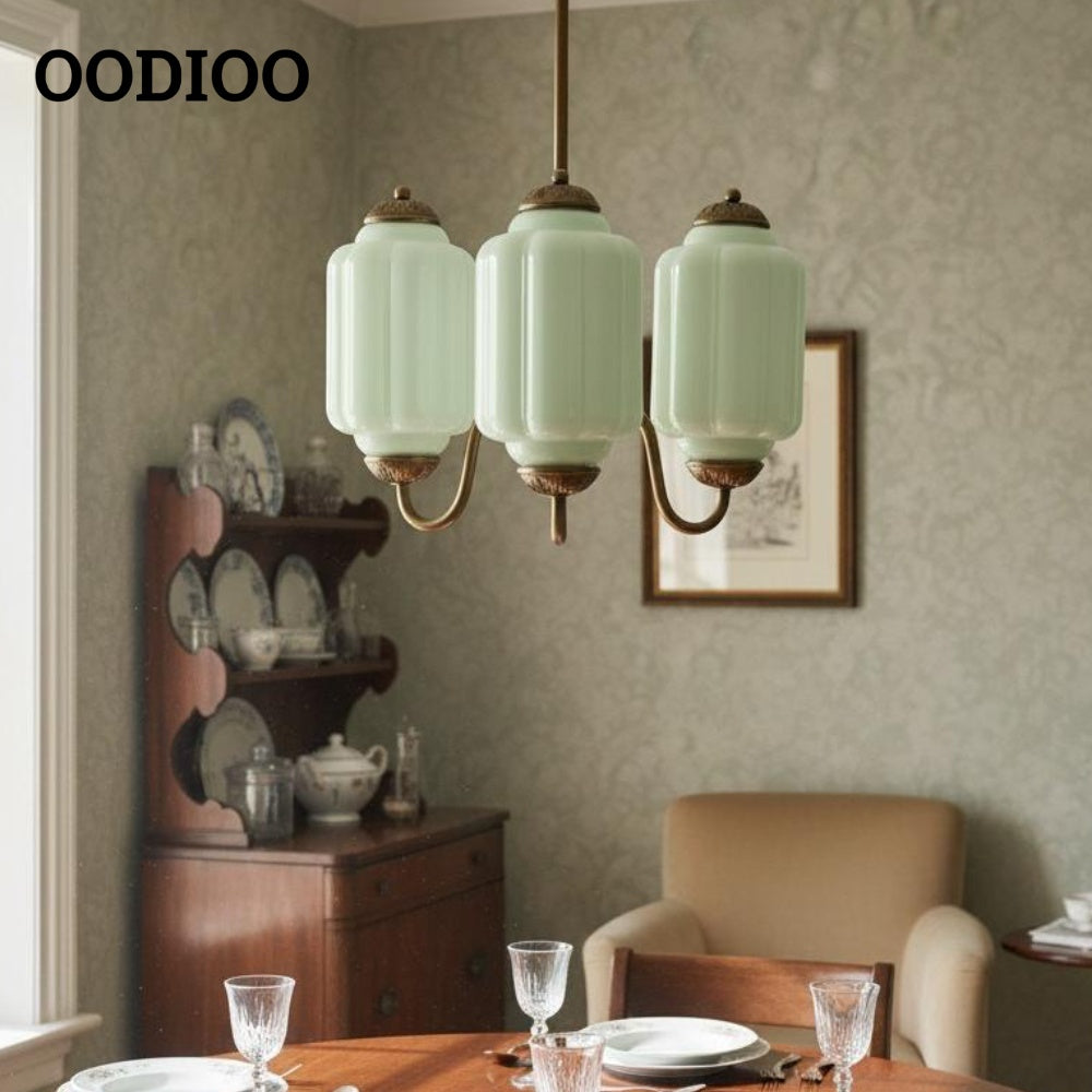 Three-Light Eloise Vintage Chandelier With Milk Glass Shades