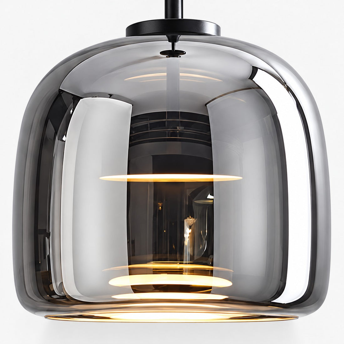 Iridora black and smoke grey glass shade close-up