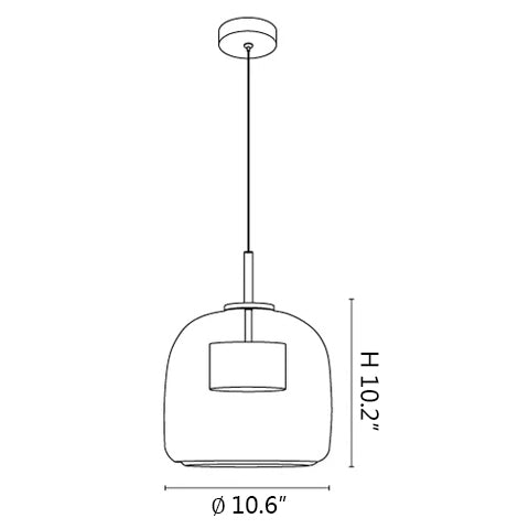 Iridora glass pendant dimensions, 10.6 inches diameter by 10.2 inches high