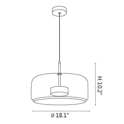Iridora glass pendant dimensions, 18.1 inches diameter by 10.2 inches high