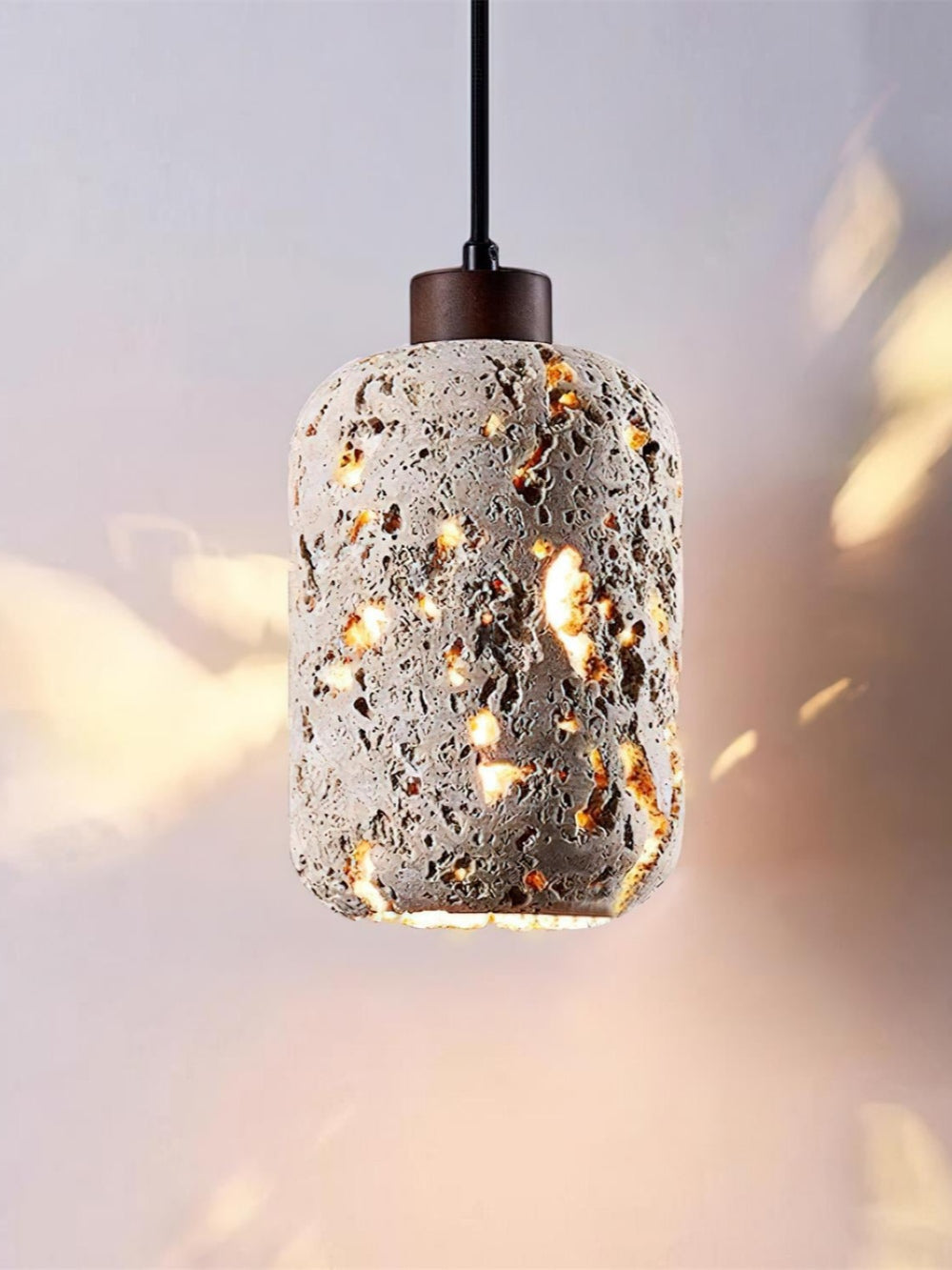 Barrel-shaped Travertine Cutout Pendant Lamp
