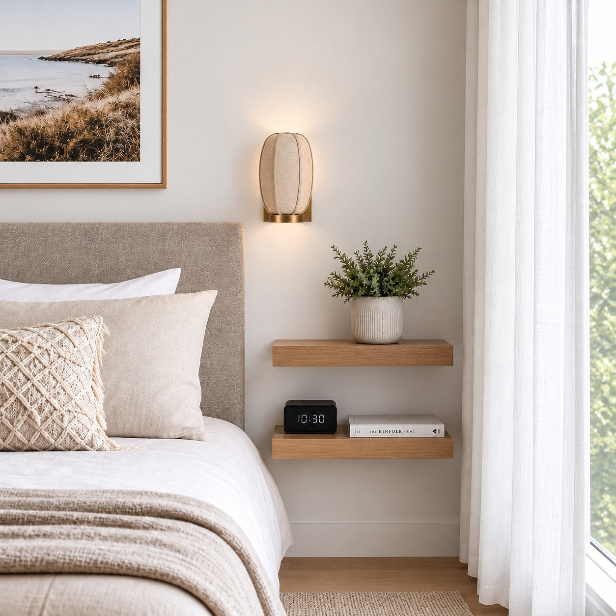 Loomis oval wall sconce beside a window