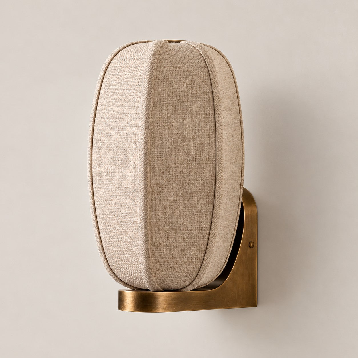 Beige linen oval wall sconce with aged brass bracket, Size B