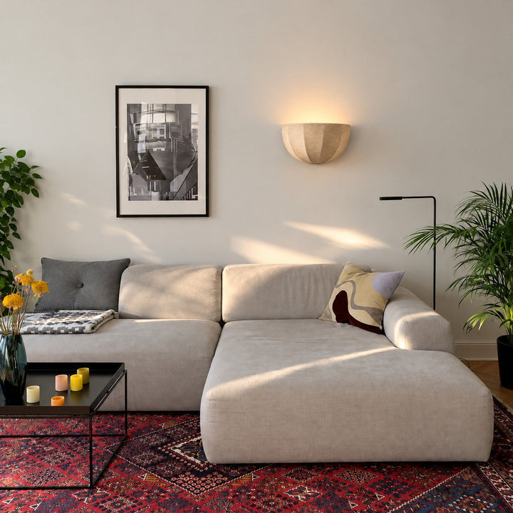 Loomis bowl shade wall light styled in a living room