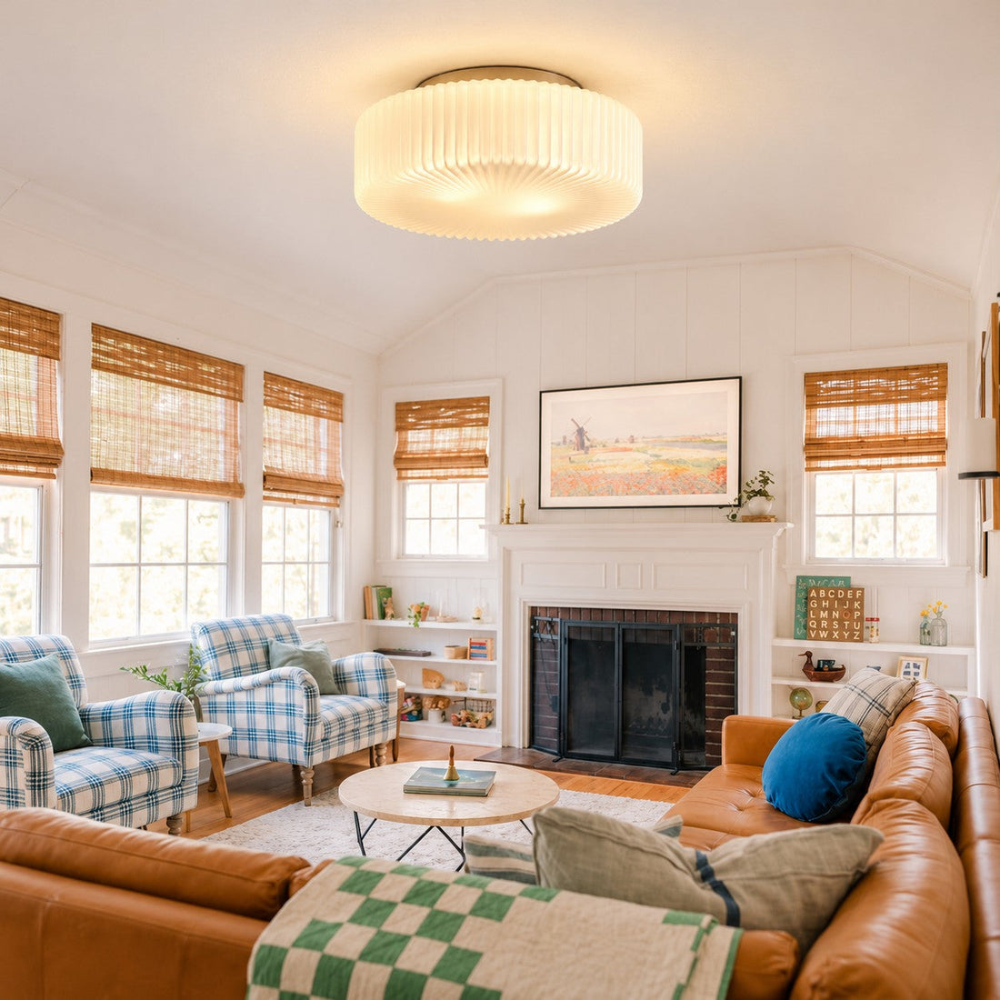 Ceiling lamp styled in a kitchen above the island
