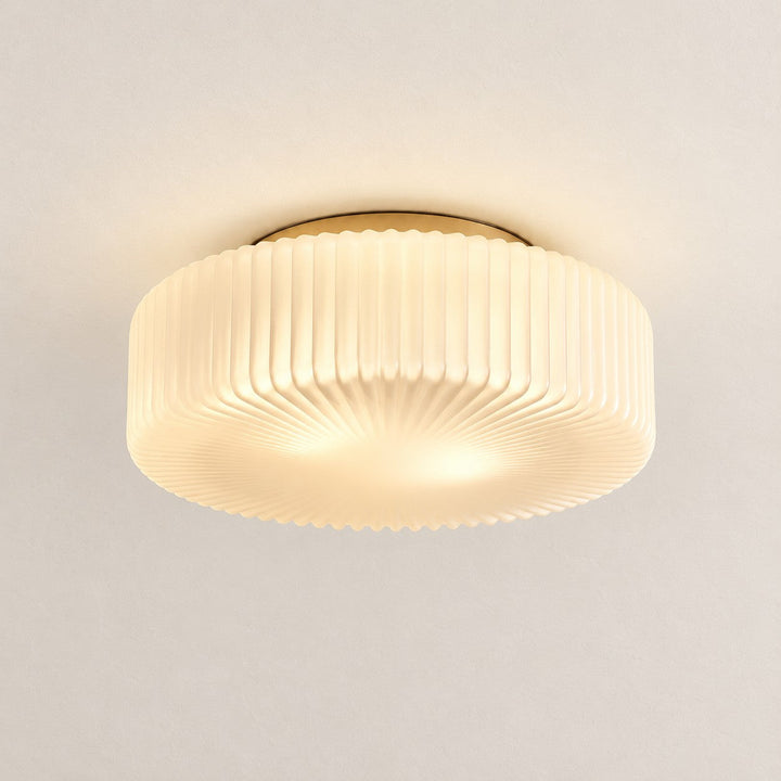 Lunorib ribbed opaline ceiling lamp, full view