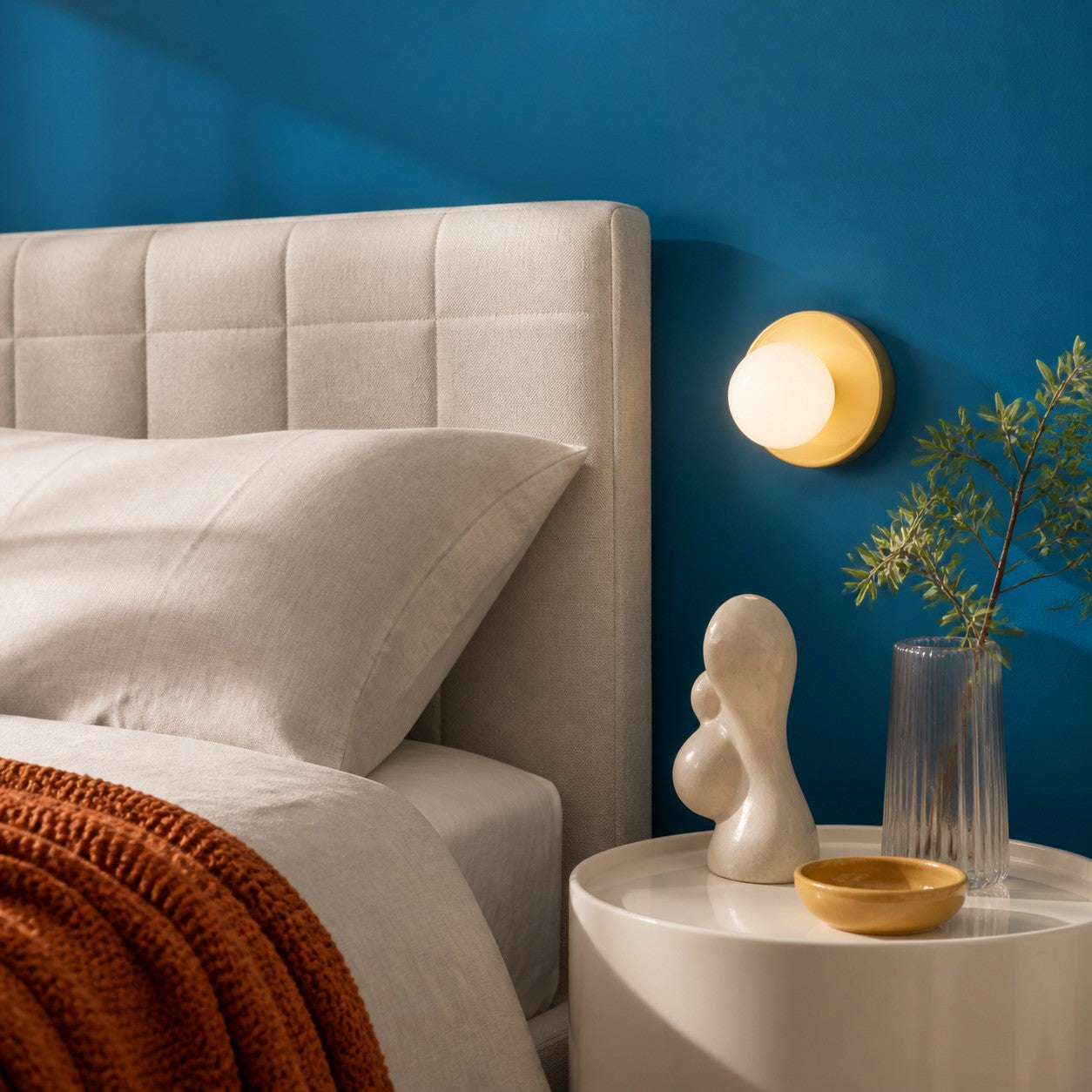 Ceramic Globe Wall Sconce – Opal Glass Bedside Light