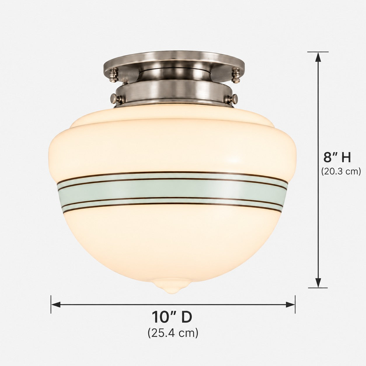 Opelina schoolhouse ceiling light dimensions, 10 inches diameter by 8 inches high
