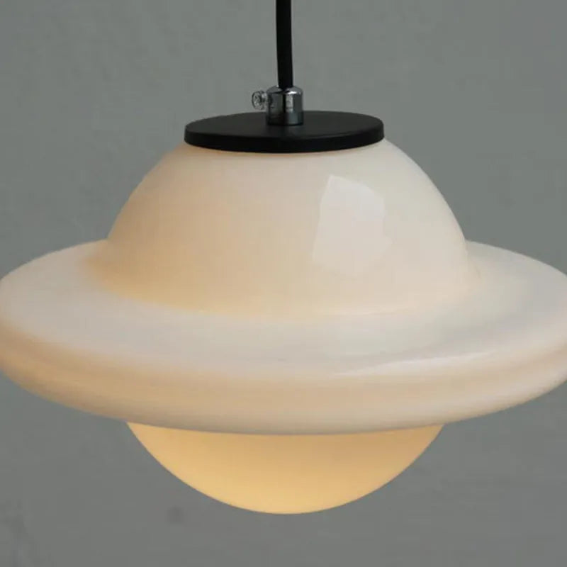 Opelina milk glass pendant, Model F shade close-up