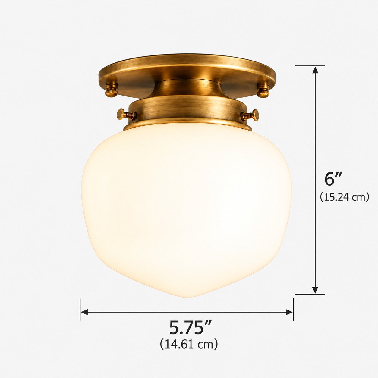 Opelina opal glass flush mount dimensions, 5.75 inches wide by 6 inches high