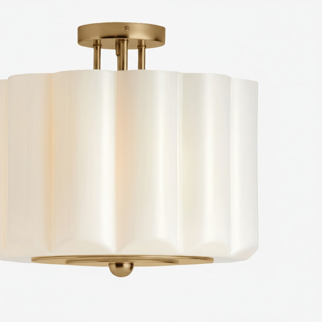 Opelina scalloped milk glass shade and heritage brass canopy